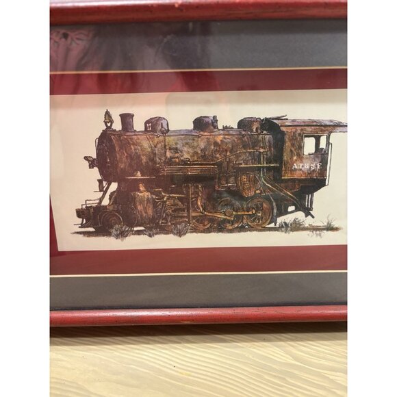 Vintage Signed J.B. Rivard Train Locomotive Steam Engine Railroad Print Framed - Picture 3 of 7